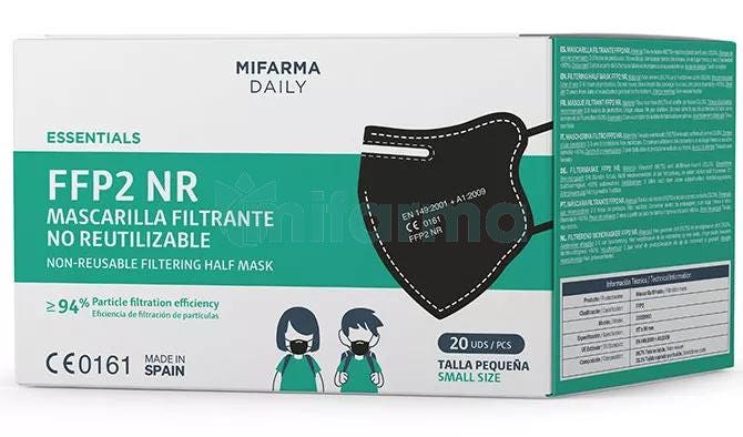 Mascarilla Filtrante FFP2 NR Infantil Negra Mifarma Daily 20 uds