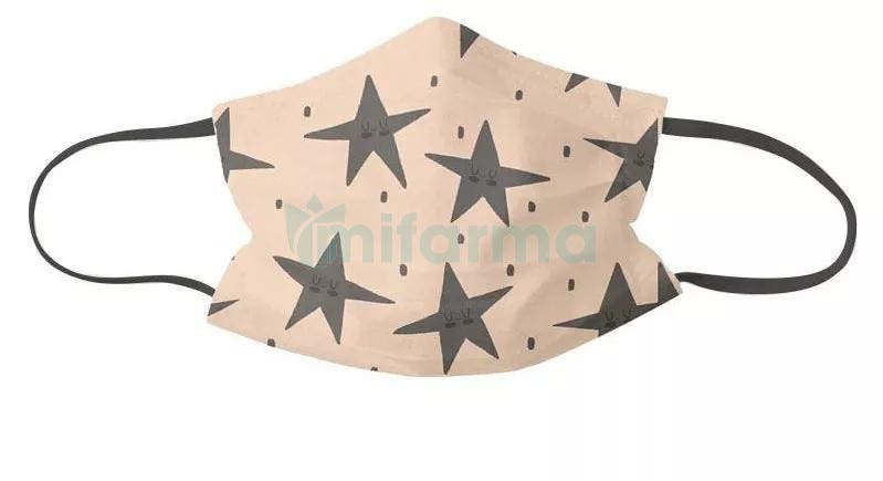 Mascarilla de Tela Lavable y Reutilizable Beige con Estrellas 1Ud