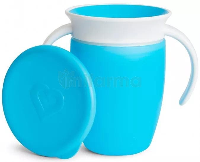 Munchkin Taza Antigoteo Miracle 360. con Asas y Tapa 6m 200 ml Azul