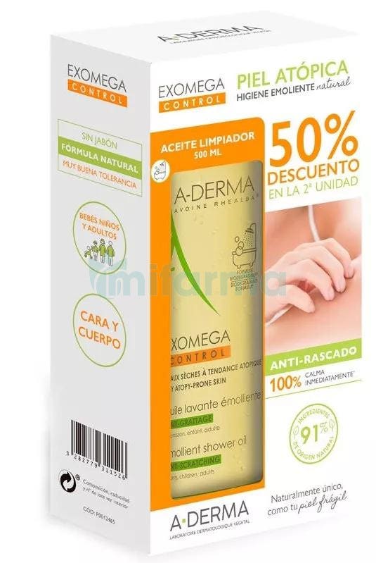 Pack Duplo A-Derma Exomega Control Aceite de Ducha y Bano 500ml