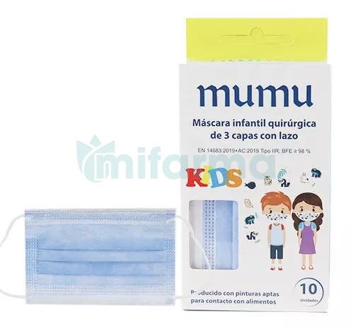 Mascarilla Quirurgica Infantil MUMU Azul 10 uds