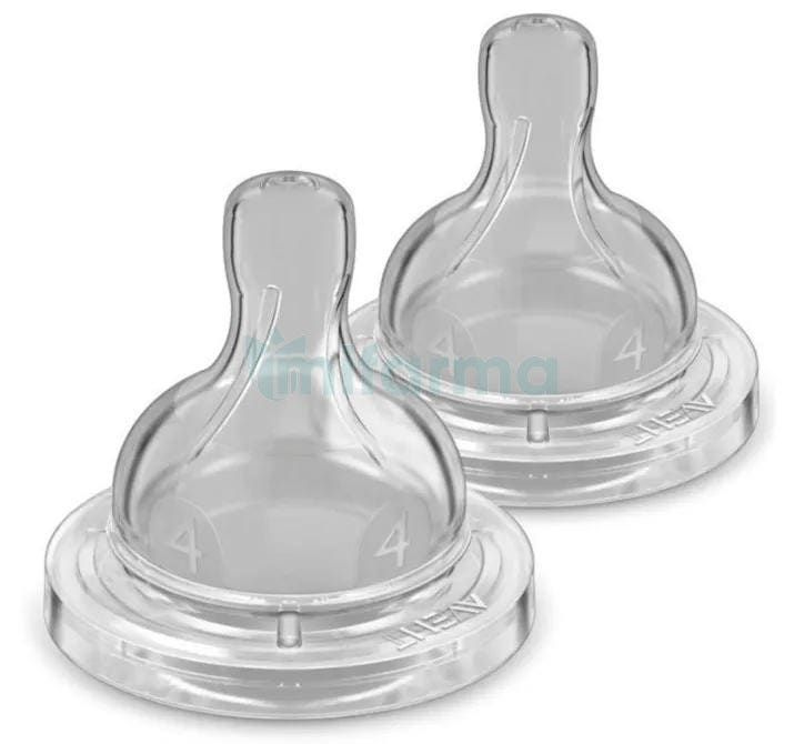 Avent Tetina 4 Agujeros Flujo Rapido 6m 2 Tetinas SCF63427