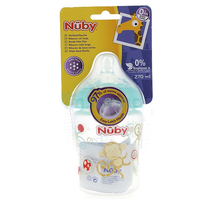 Nuby Biberon Boca Ancha 270ml Azul Turquesa 0 Meses