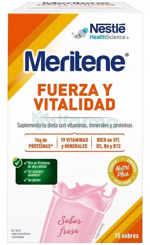 Meritene Polvo Fresa Fuerza y Vitalidad 15 Sobres 30 gramos