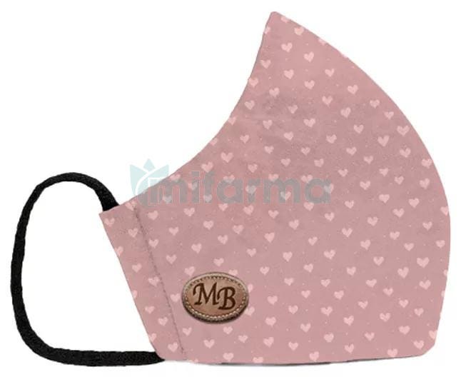 Mascarilla Reutilizable Infantil Rosa con Corazones con CE 50 Lavados