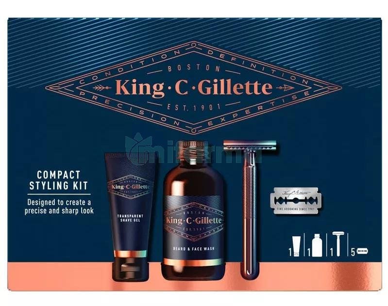 Gillette King C Styling Maquinilla Doble Filo 5 Hojas Gel de Afeitar 30 ml Limpiador Barba 60 ml