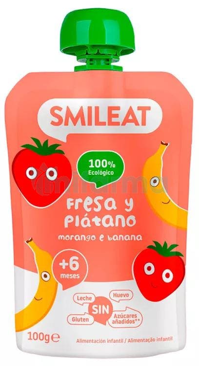 Pouch Fresa y Platano Ecologico Smileat 100g