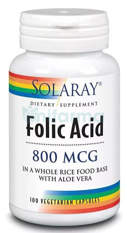 Acido Folico 800mcg Solaray 100 Capsulas Vegetales