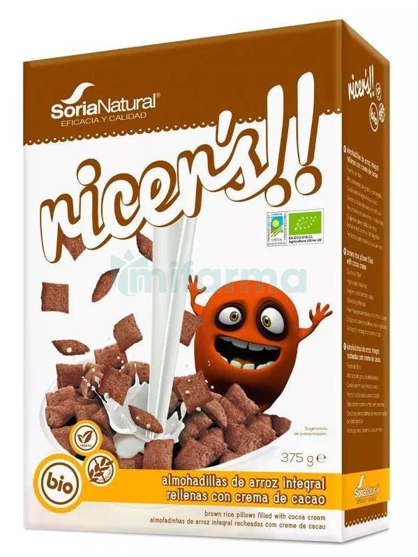 Almohadillas Arroz Integral con Crema de Cacao Soria Natural 375g