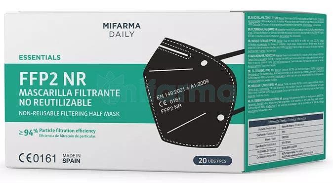 Mascarilla FFP2 NR Color Negro Mifarma Daily 20 uds