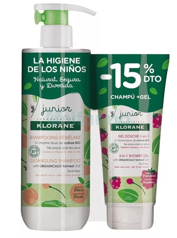 Klorane Petit Junior Champu Melocoton 500ml Gel Ducha Frambuesa 200ml