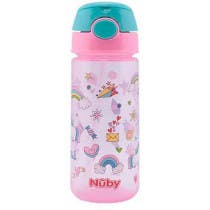 Nuby Taza con Boton Push y pajita blanda 3 anos 540 ml Rosa